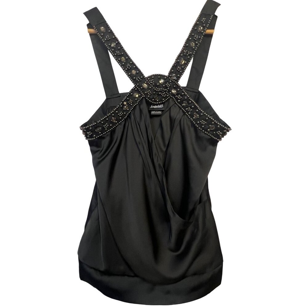 Fredericks Of Hollywood Black Tank Wrap Rhinestones  Small Keyhole Whimsy Goth